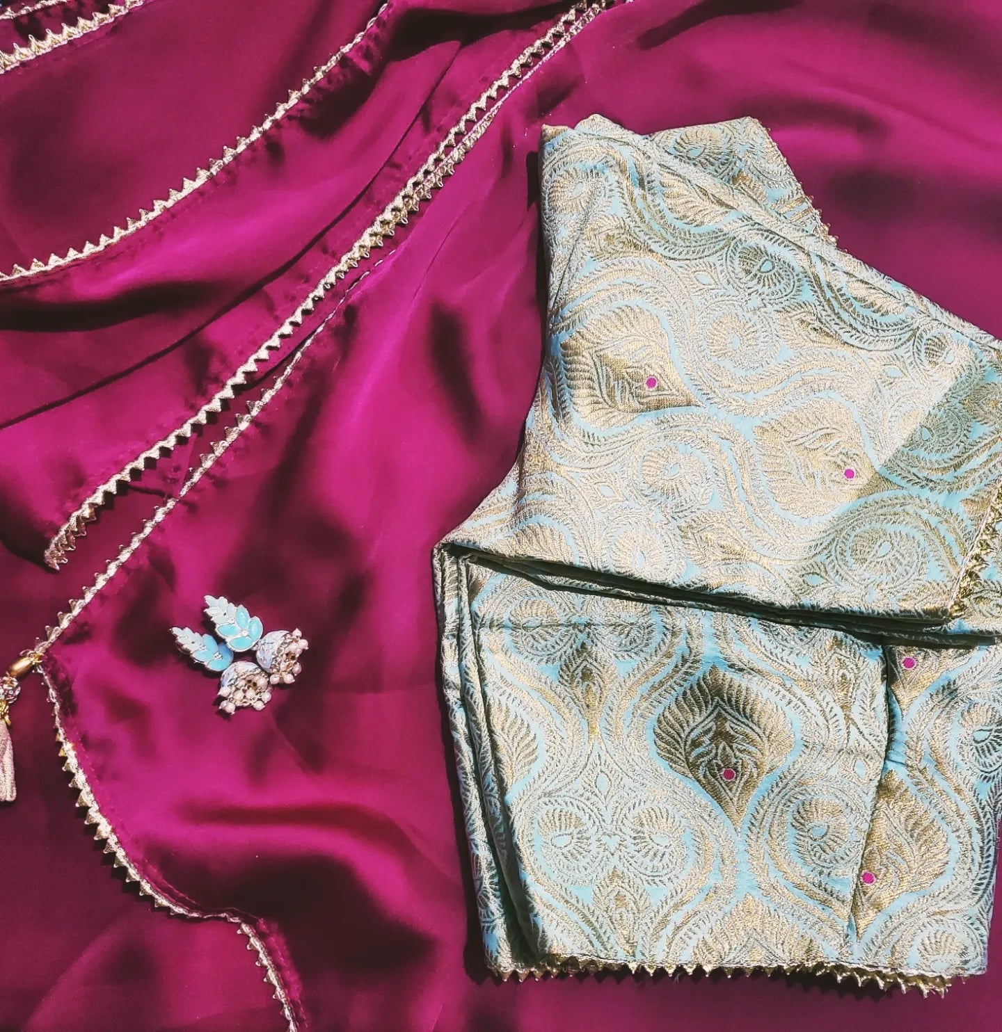 Magenta Radiance: Satin Georgette Saree with Banarasi Elegance