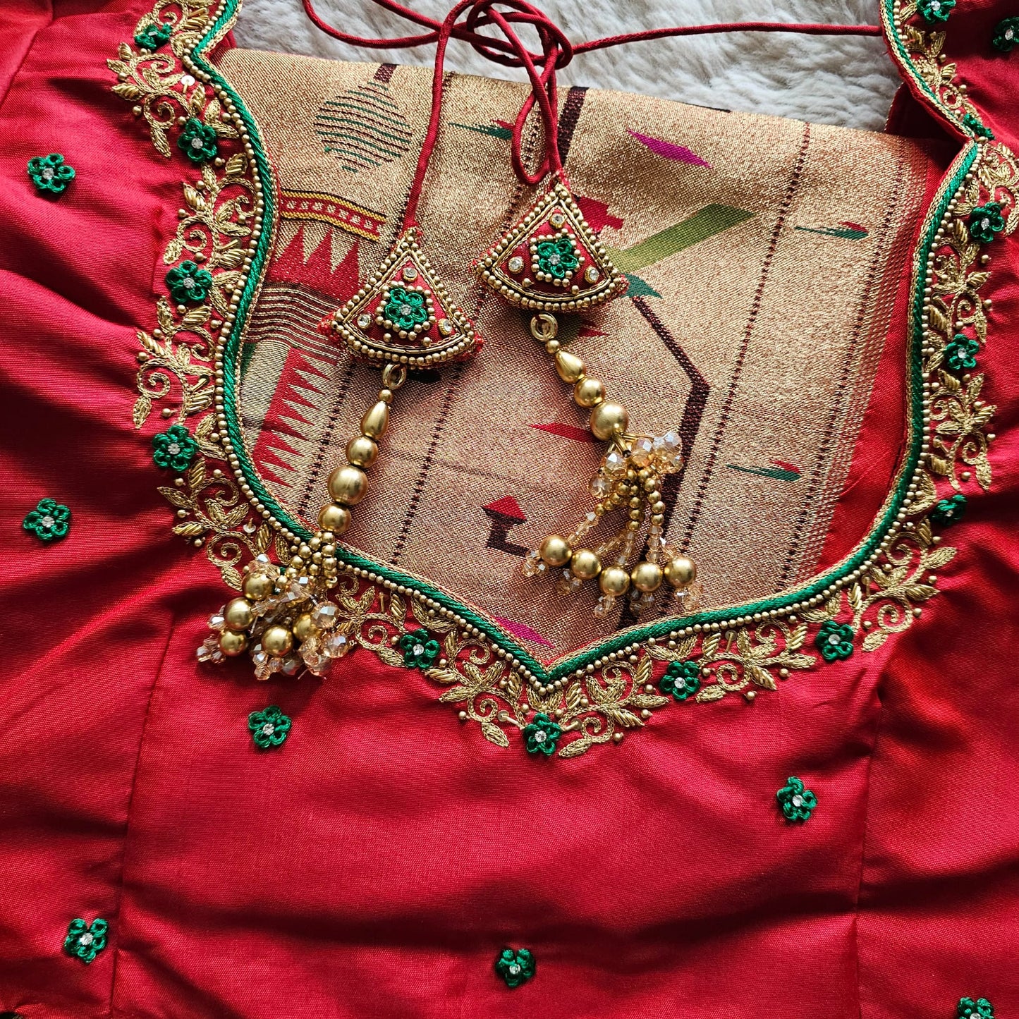 Green Bandini saree Paithani Border