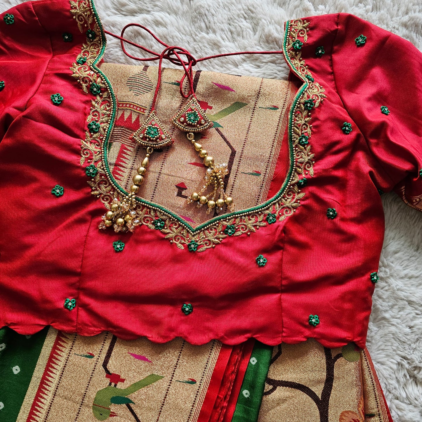 Green Bandini saree Paithani Border
