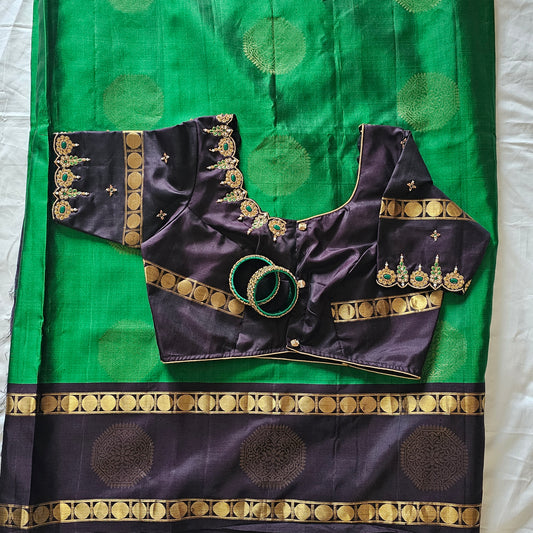 Timeless Threads: Green Kanjivaram Elegance with Aari Work