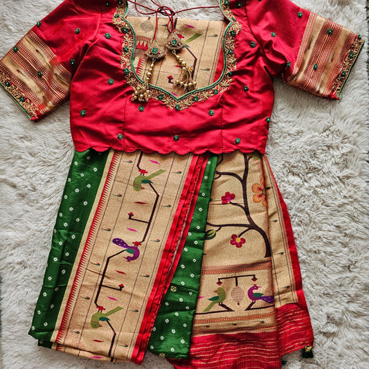 Green Bandini saree Paithani Border